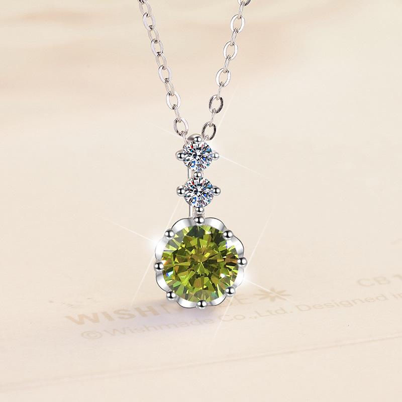 【#190】925 Sterling Silver Olive Green 1CT Miossanite Pendant