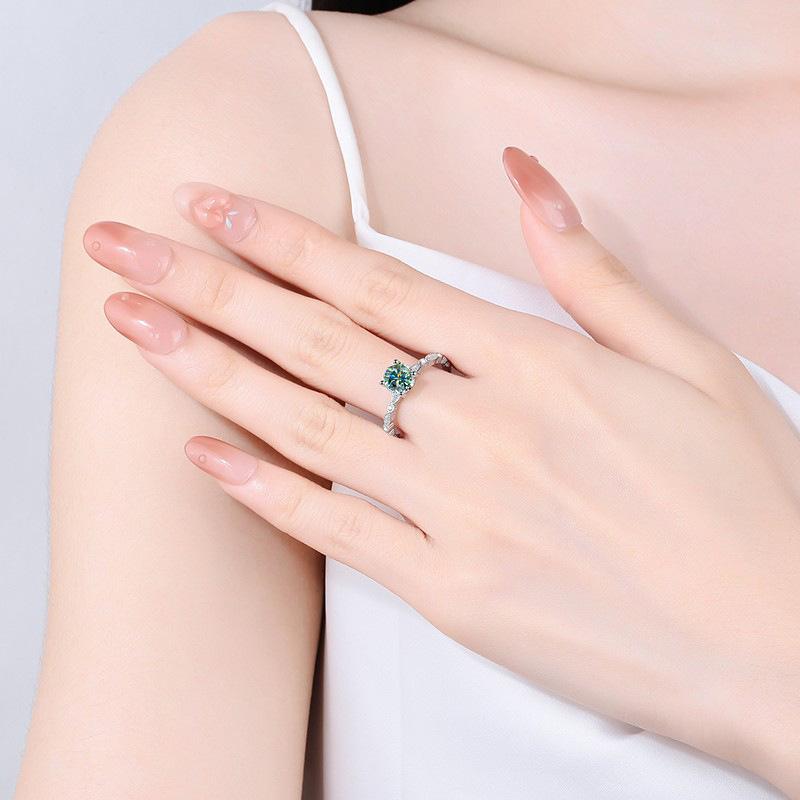 【E3】1CT Moissanite Ring With Marquise Side Stones In 925 Sterling SIlver-Customizable Engraving