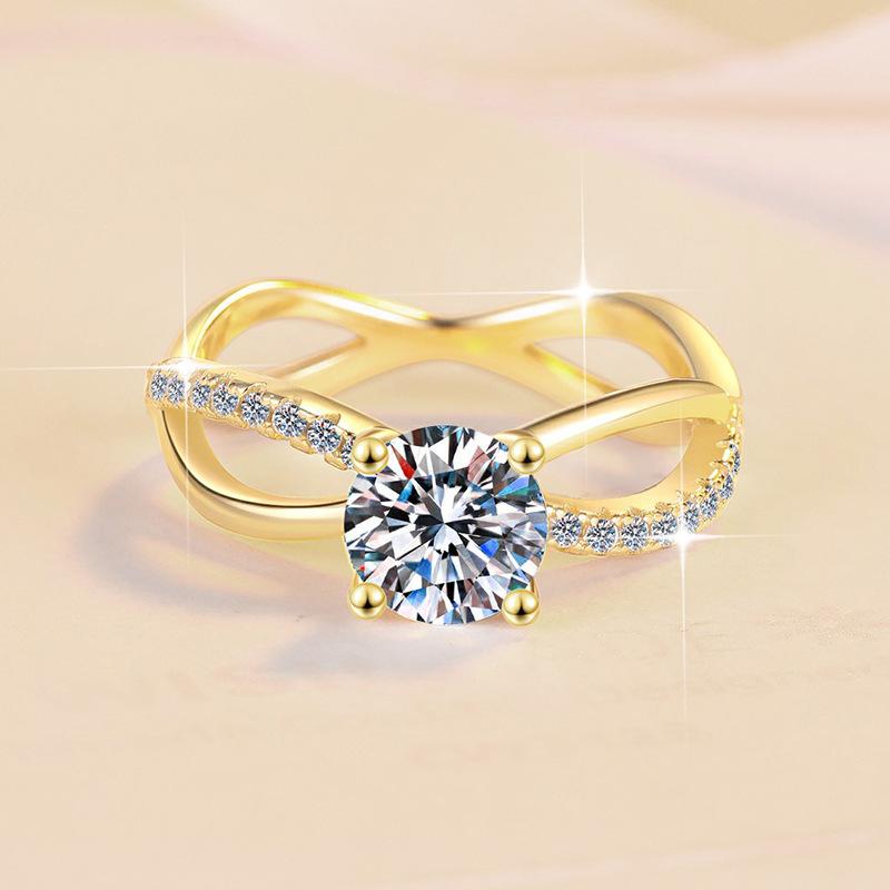 【E5】925 Sterling Silver 18K Gold Plated 1CT Moissanite Ring-Customizable Engraving