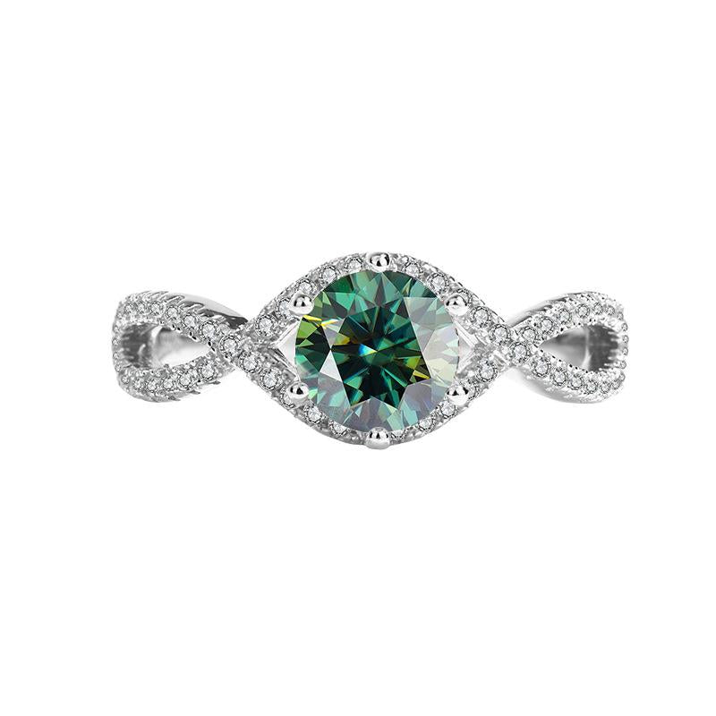 【#189】925 Sterling Silver Twisted Design Halo Setting Moissanite Ring