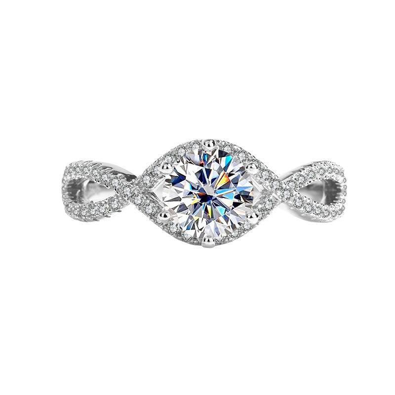 【#189】925 Sterling Silver Twisted Design Halo Setting Moissanite Ring
