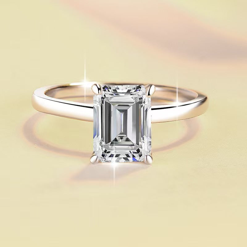 New Arrival #180】 925 Sterling Silver Emerald Cut Moissanite Ring Simple Rectangle Sparkling Gemstone Solitaire Engagement Proposal Wedding Band for Women