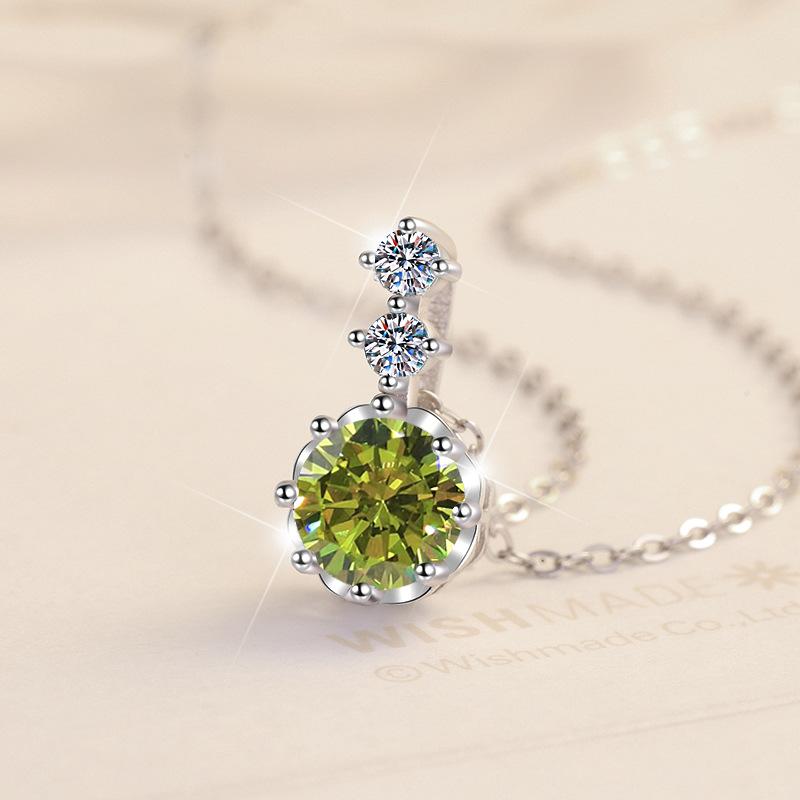 【#190】925 Sterling Silver Olive Green 1CT Miossanite Pendant