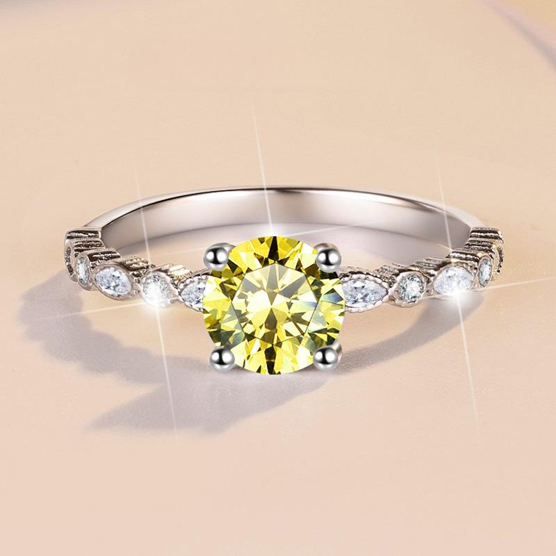 【E3】1CT Moissanite Ring With Marquise Side Stones In 925 Sterling SIlver-Customizable Engraving