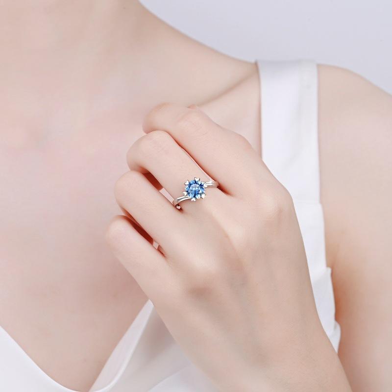 【E2】Twisted Band Blue Moissanite Ring In 925 Sterling Silver-Customizable Engraving