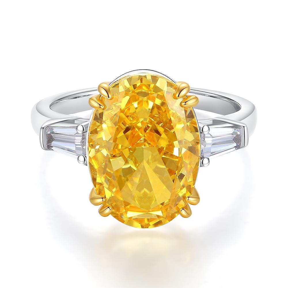 【T50】925 Sterling Silver 10CT Yellow Ice Flower Cut Oval Shape Ring