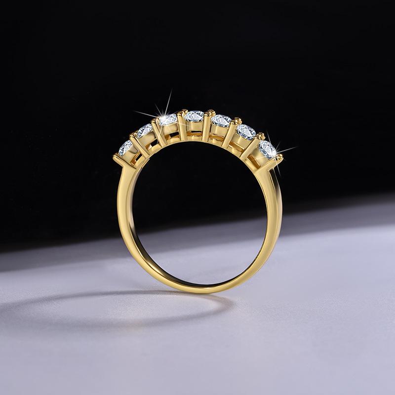 【#199】925 Sterling Silver 18K Gold Plated Seven Stone Setting Moisssanite RIng