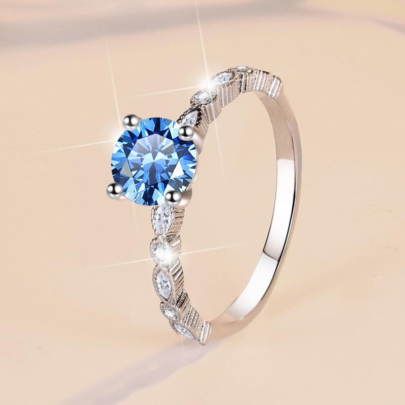 【E3】1CT Moissanite Ring With Marquise Side Stones In 925 Sterling SIlver-Customizable Engraving