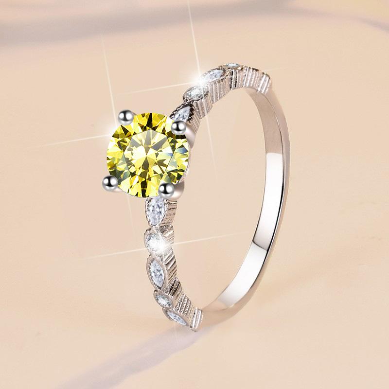 【E3】1CT Moissanite Ring With Marquise Side Stones In 925 Sterling SIlver-Customizable Engraving