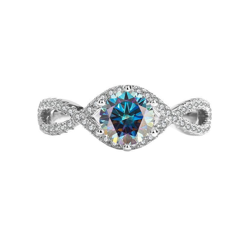 【#189】925 Sterling Silver Twisted Design Halo Setting Moissanite Ring