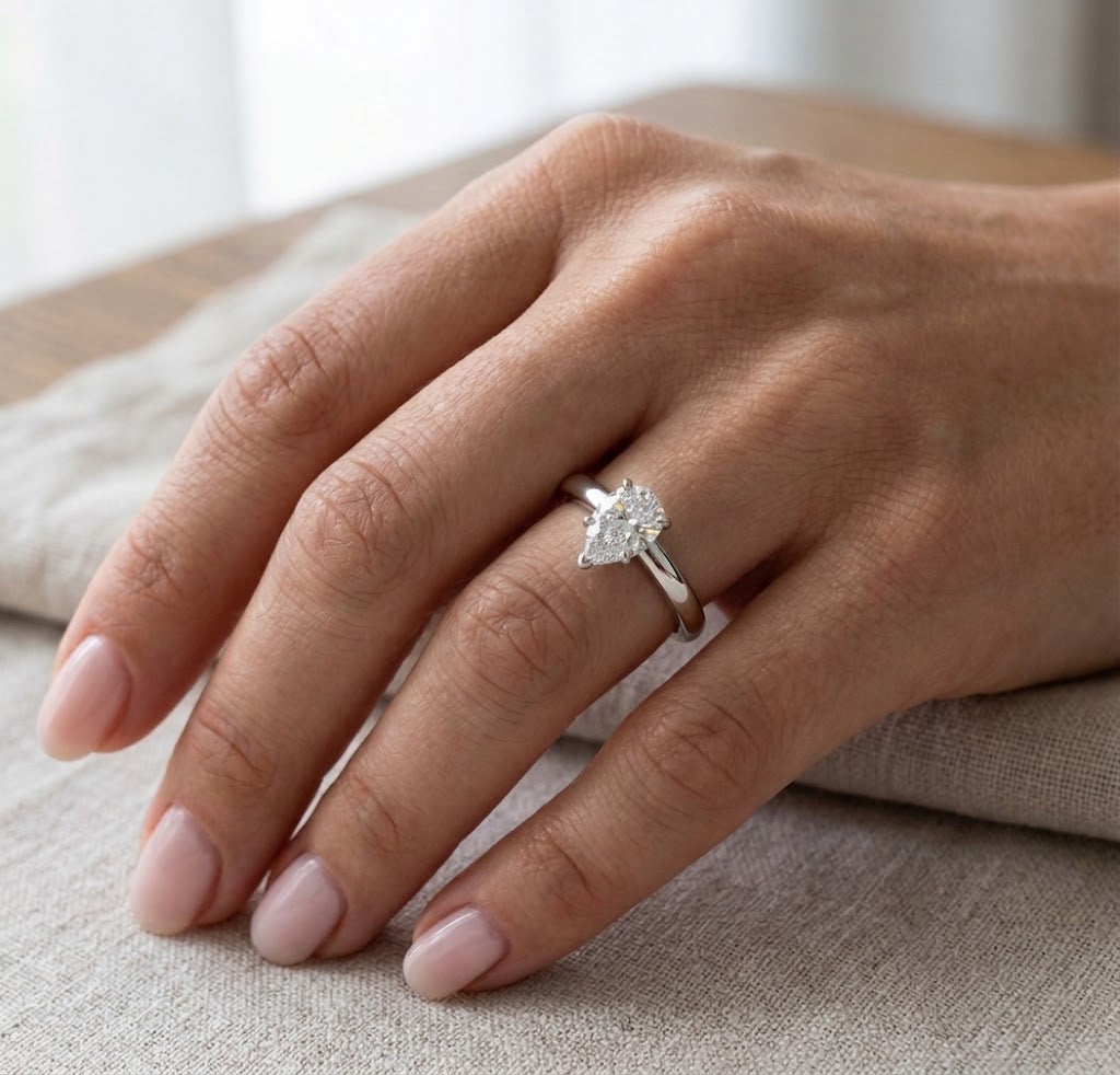 【#26】Pear Cut Moissanite Engagement Ring for Women, 1ct/2ct Lab Diamond Promise Ring, S925 Sterling Silver Teardrop Wedding Band, Anniversary Gift