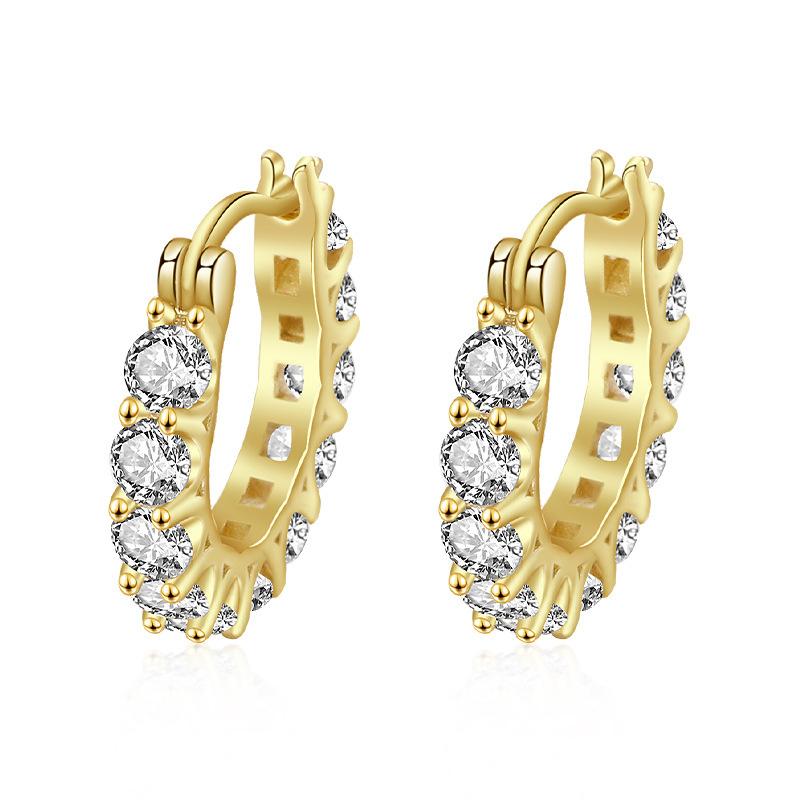 【T48】925 Sterling Silver Cubic Zirconia Hoop Earrings