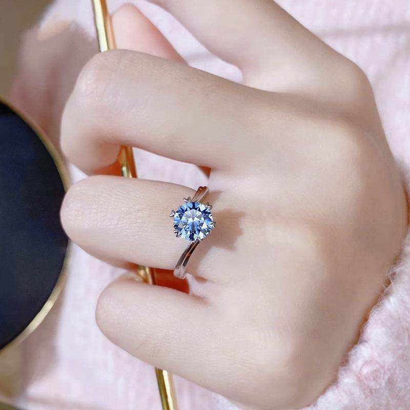 【E2】Twisted Band Blue Moissanite Ring In 925 Sterling Silver-Customizable Engraving