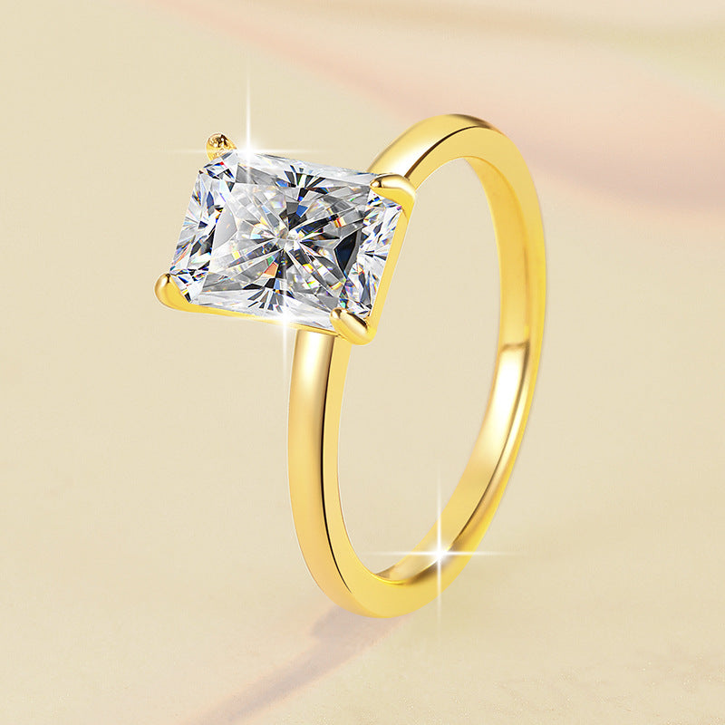 【304】925 Sterling Silver Moissanite Radiant Cut Solitaire Ring for Women Radiant Cut Sparkling Engagement Promise Ring Jewelry Fine Gifts