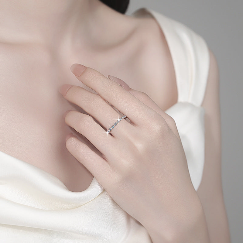 【#312】S925 Sterling Silver Moissanite Ring Marquise Round Geometric Stacking Band Fine Jewelry Gifts for Women