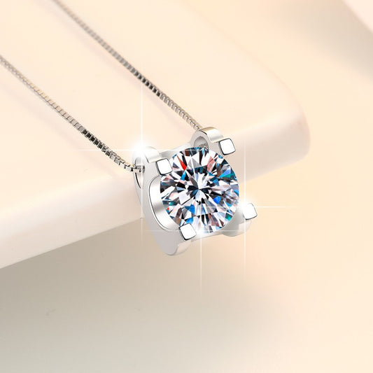 # 301 925 Sterling Silver Moissanite Necklace Round Cut Solitaire Pendant Box Chain Fine Jewelry Gift for Women