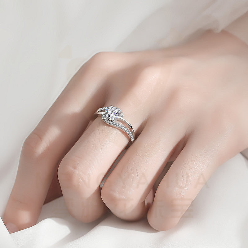 【#310】925 Sterling Silver Moissanite Ring Round Cut Twist Band Sparkle Gemstone Promise Engagement Rings for Women Jewelry Gift