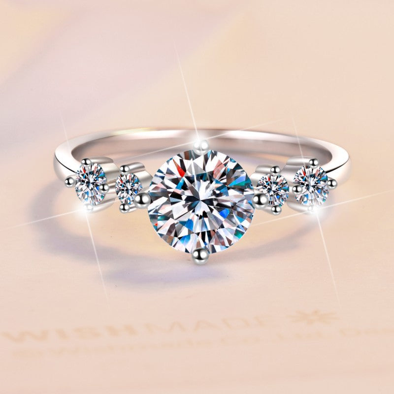 【#314】925 Sterling Silver 1ct Moissanite Ring Round Sparkle Engagement Wedding Promise Rings for Women Fine Jewelry Gift