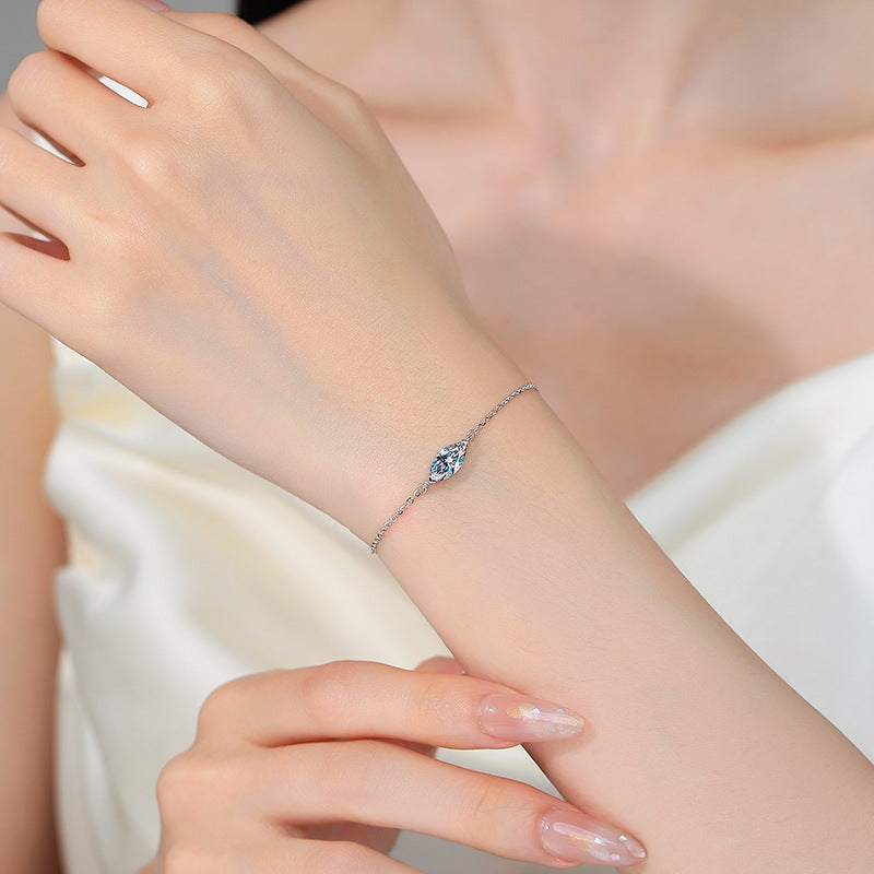 【#318】925 Sterling Silver 1ct Marquise Cut Moissanite Bracelet for Women Sparkle Gemstone Adjustable Chain Jewelry Gift
