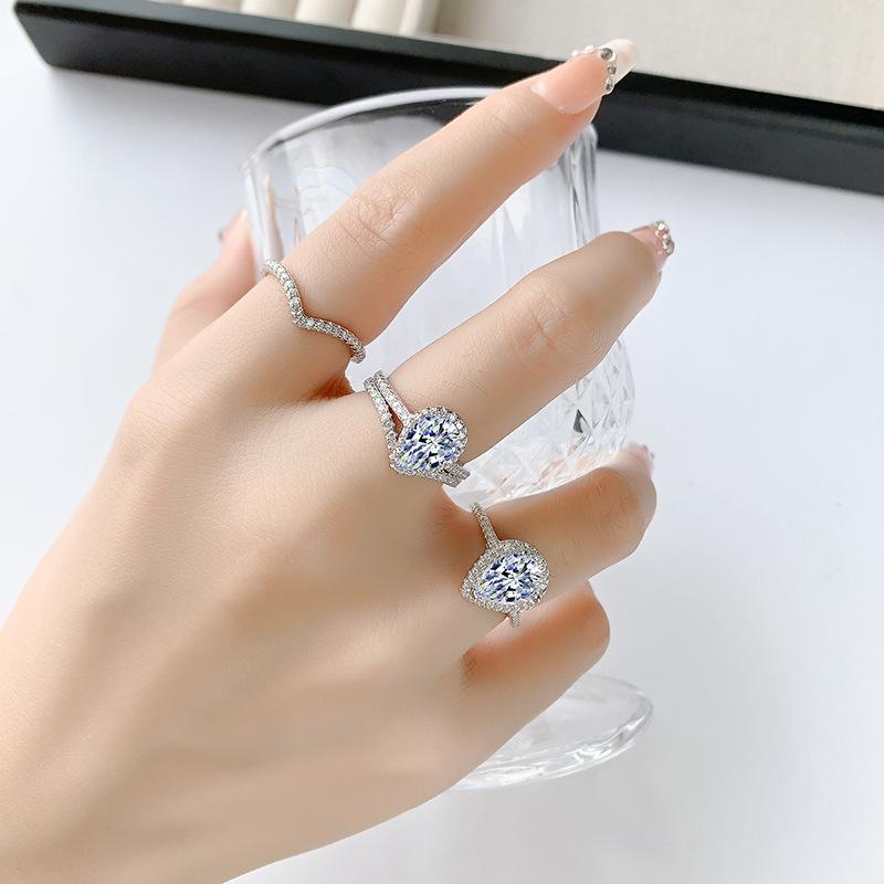 【#3】925 Sterling Silver Pear Shape Moissanite Set Ring