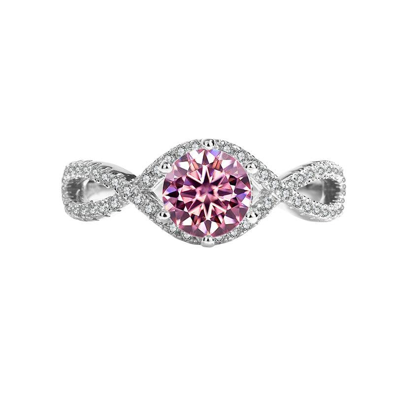 【#189】925 Sterling Silver Twisted Design Halo Setting Moissanite Ring