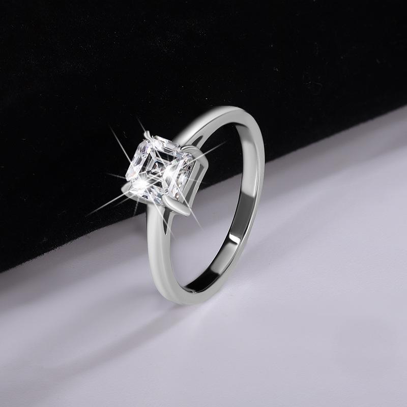 【#183】 1CT Asscher Cut Moissanite Ring In 925 Sterling Silver