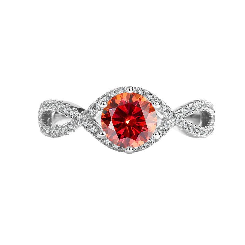 【#189】925 Sterling Silver Twisted Design Halo Setting Moissanite Ring