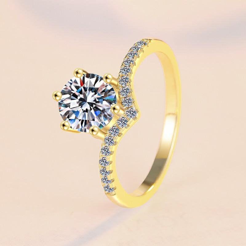 【E1】1CT 18K Gold Plated Moissanite Ring In 925 Sterling Silver-Customizable Engraving