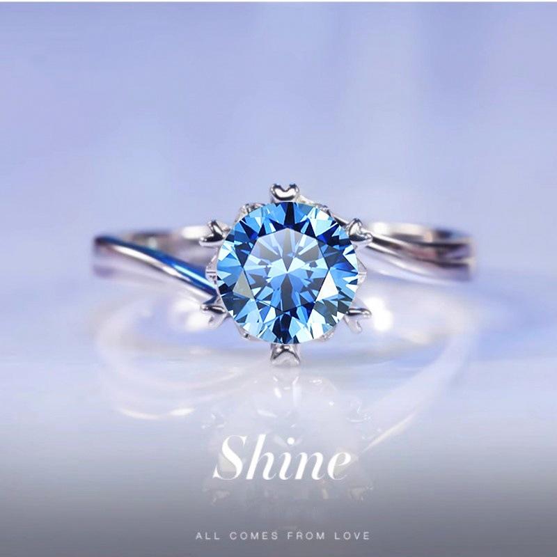 【E2】Twisted Band Blue Moissanite Ring In 925 Sterling Silver-Customizable Engraving