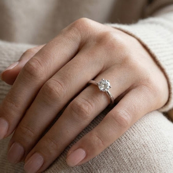 【#13】1ct Round Cut Moissanite Engagement Ring for Women, S925 Sterling Silver 6-Prong Solitaire Promise Ring, Lab Created Diamond Simulant Wedding Band