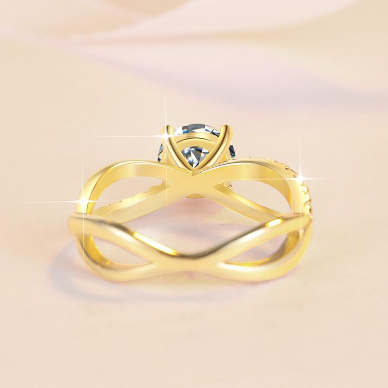 【E5】925 Sterling Silver 18K Gold Plated 1CT Moissanite Ring-Customizable Engraving