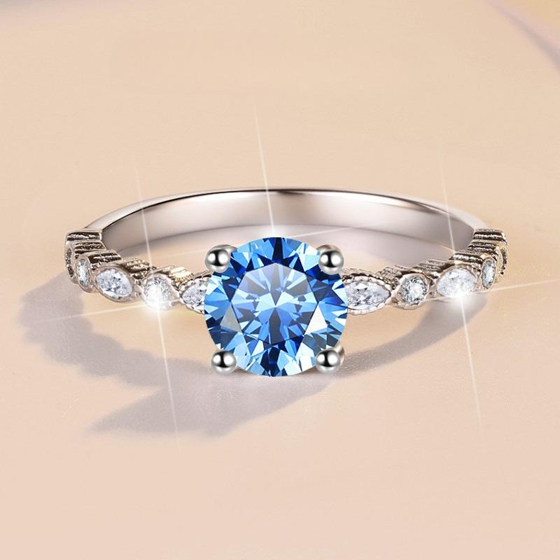 【E3】1CT Moissanite Ring With Marquise Side Stones In 925 Sterling SIlver-Customizable Engraving