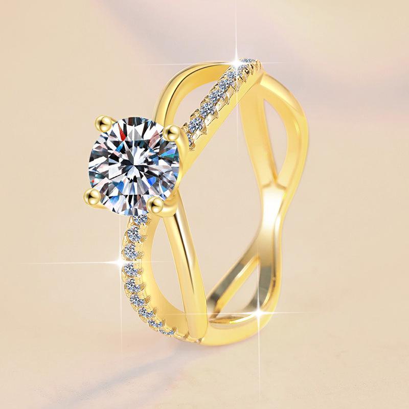 【E5】925 Sterling Silver 18K Gold Plated 1CT Moissanite Ring-Customizable Engraving