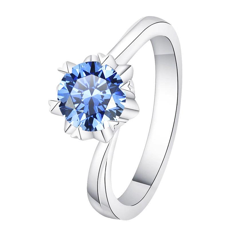 【E2】Twisted Band Blue Moissanite Ring In 925 Sterling Silver-Customizable Engraving