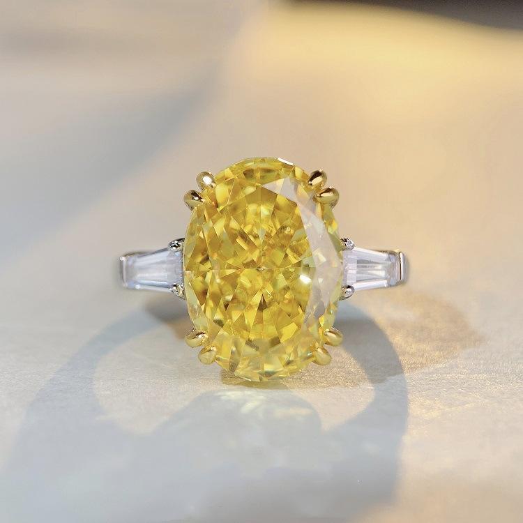 【T50】925 Sterling Silver 10CT Yellow Ice Flower Cut Oval Shape Ring
