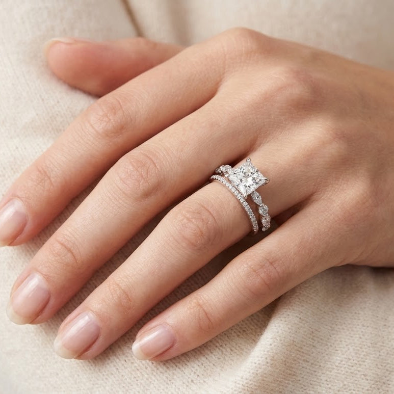 【#340】925 Sterling Silver Princess Cut Moissanite Ring Square Sparkling Engagement Promise Rings Fine Jewelry for Women Gift