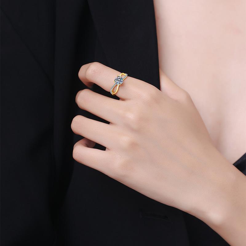 【E5】925 Sterling Silver 18K Gold Plated 1CT Moissanite Ring-Customizable Engraving