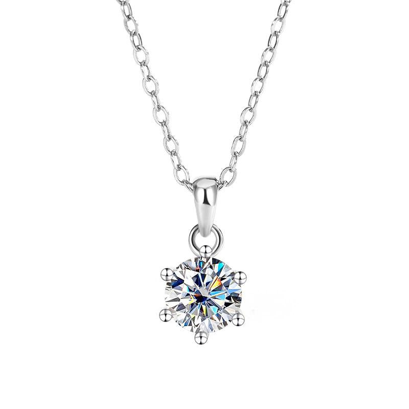 【#165】925 Sterling Silver Six-claw Crown Moissanite Pendant Necklace