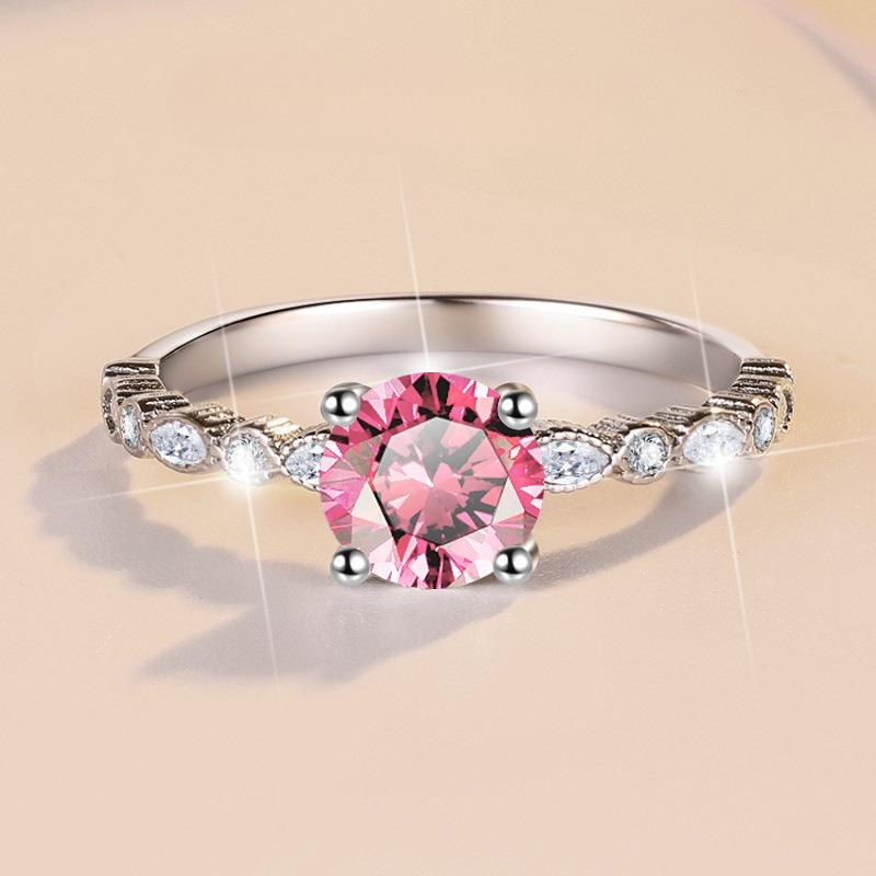 【E3】1CT Moissanite Ring With Marquise Side Stones In 925 Sterling SIlver-Customizable Engraving