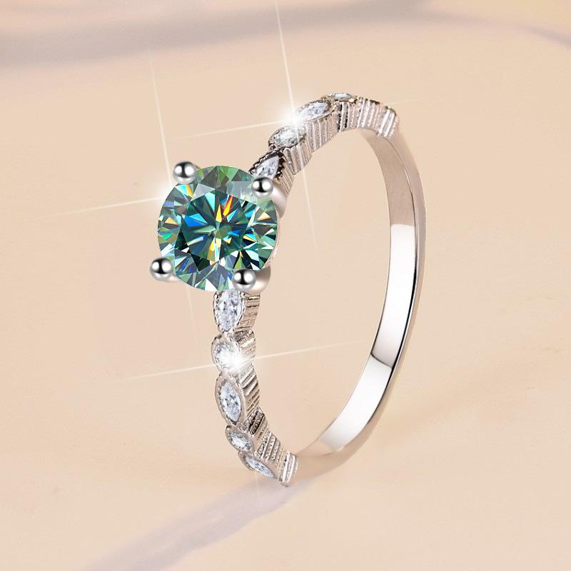 【E3】1CT Moissanite Ring With Marquise Side Stones In 925 Sterling SIlver-Customizable Engraving