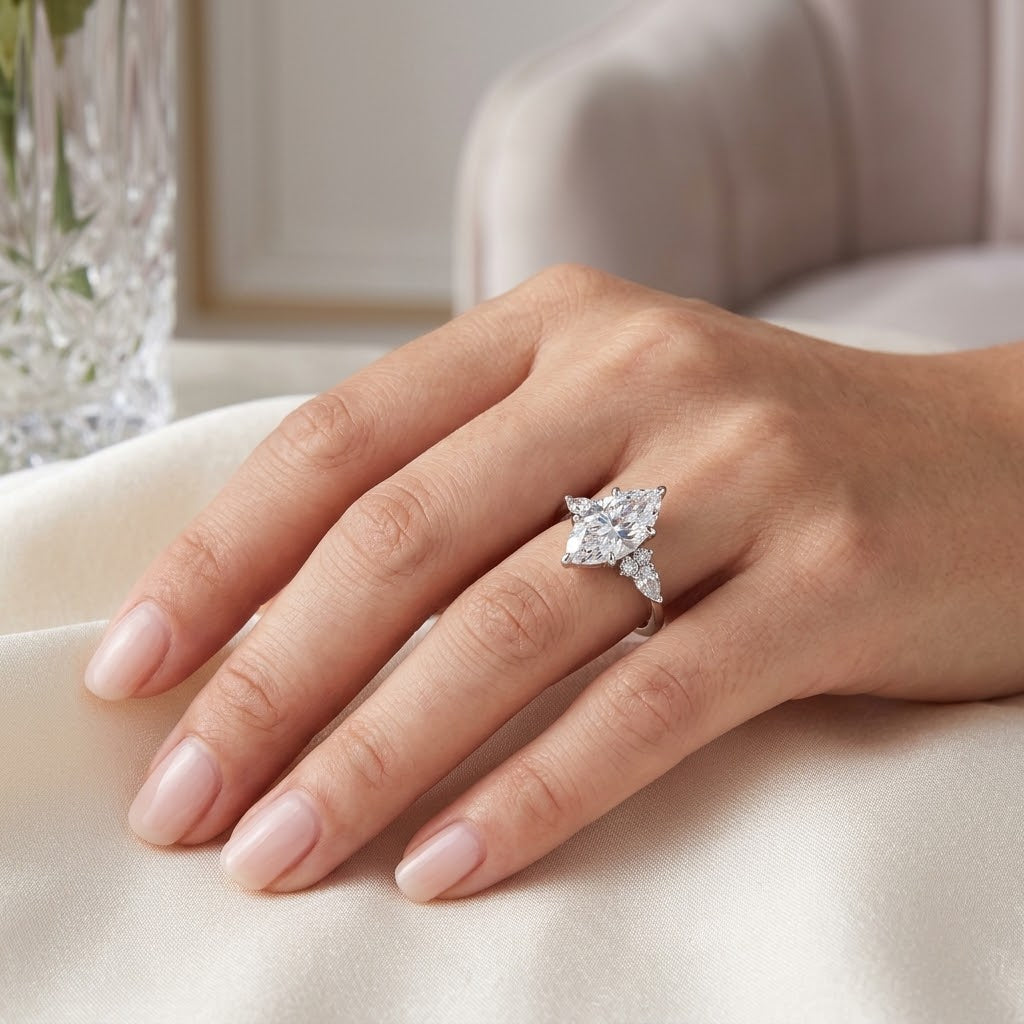 【#309】Sparkling Marquise Cut Moissanite Ring For Women, 925 Sterling Silver, D Color VVS1, With GRA Certificate, Elegant Marquise & Pear Cut Simulated Gemstone Engagement Ring, Daily Wear Jewellery Gift