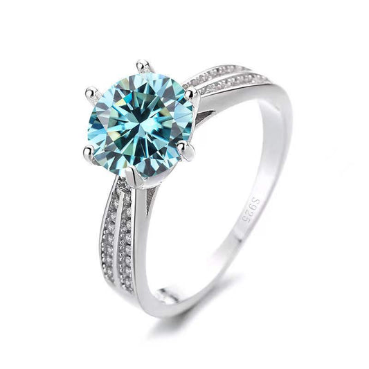 Elegant 925 Sterling Silver Six Claw Colored Moissanite Diamond Ring6