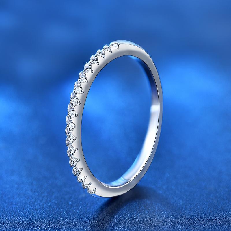 Elegant 925 Sterling Silver Slim Row Moissanite Diamond Ring0