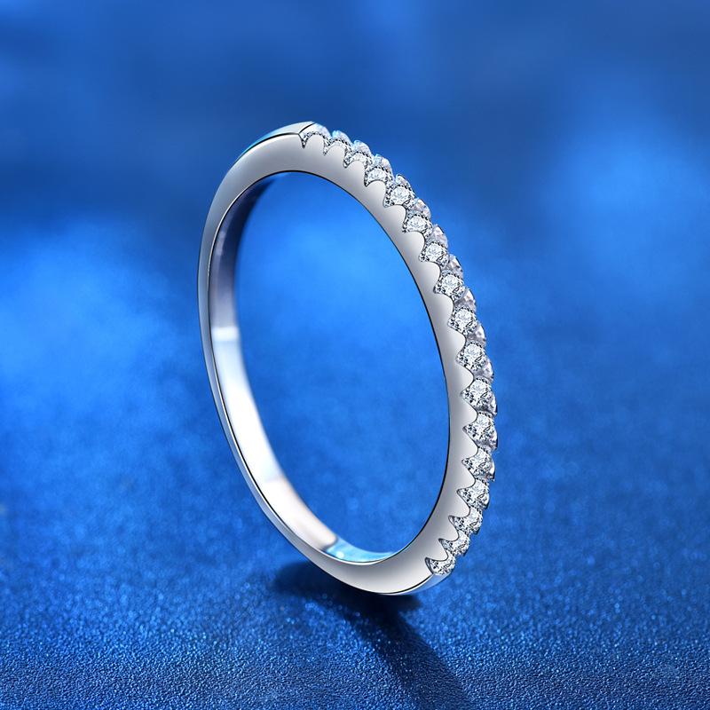 Elegant 925 Sterling Silver Slim Row Moissanite Diamond Ring1