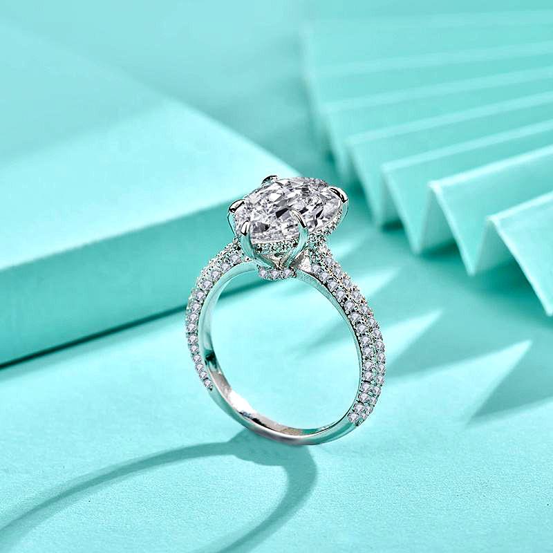 925 Sterling Silver Water Drop Pear-Shaped Zircon Ring5