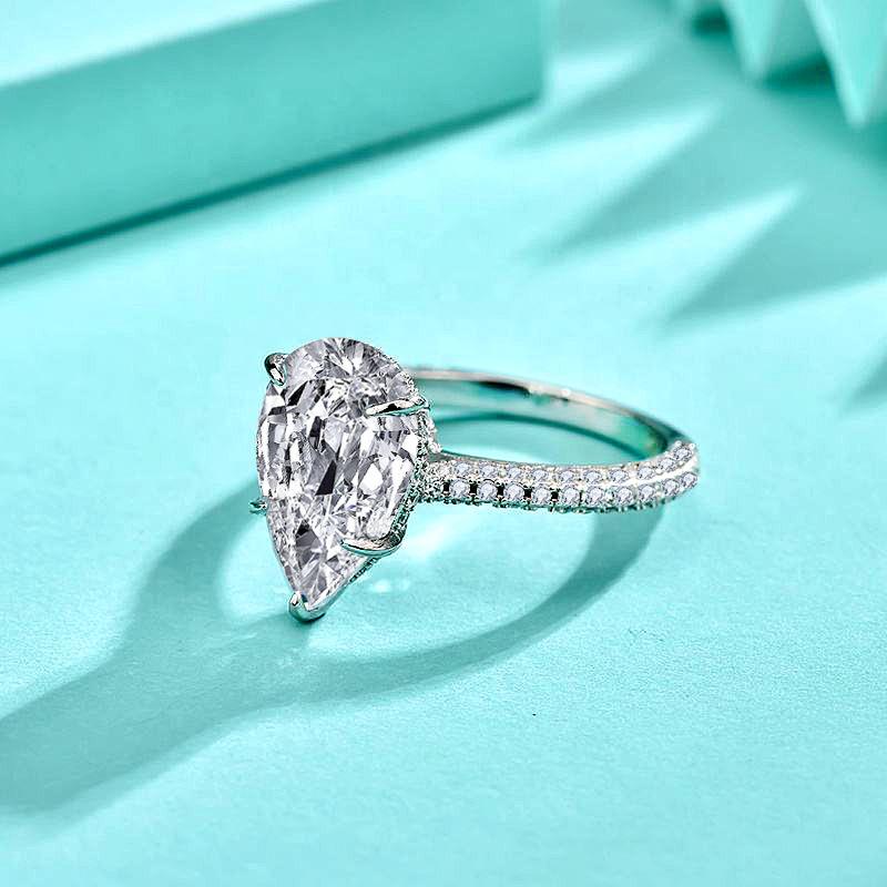 925 Sterling Silver Water Drop Pear-Shaped Zircon Ring2