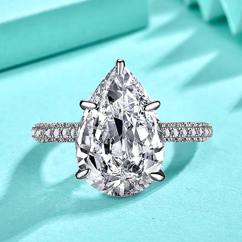 925 Sterling Silver Water Drop Pear-Shaped Zircon Ring6