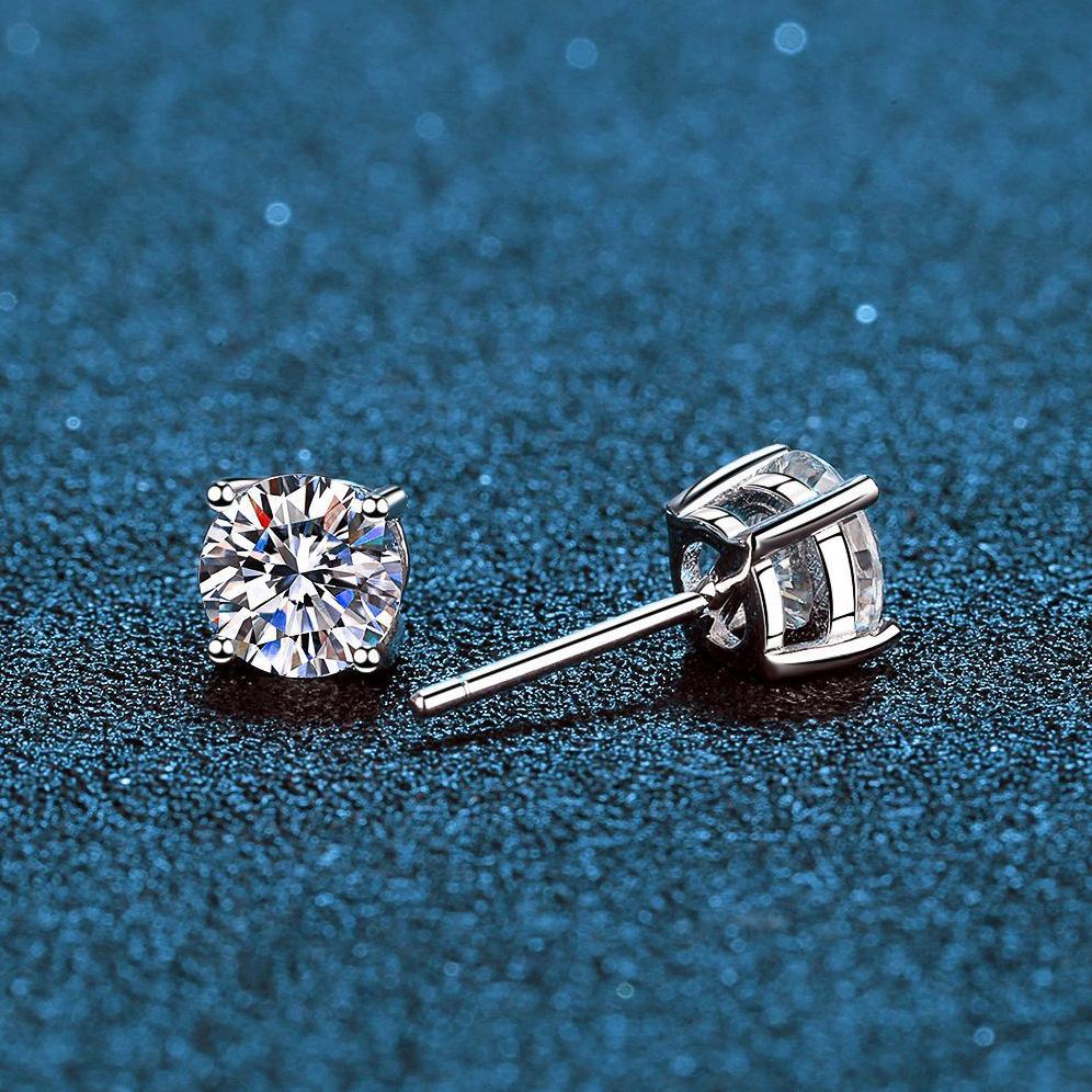 【T5】925 Silver Classic Four-claw Cubic Zirconia Stud Earrings