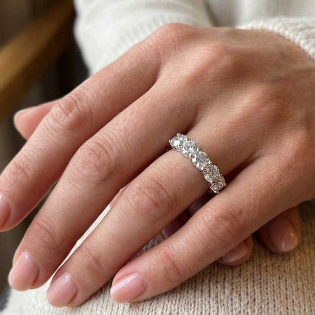 【#11】GRA Certified  Round Cut Moissanite 5-Stone Wedding Band for Women, Genuine S925 Sterling Silver Half Eternity Ring, Anniversary Jewelry Gift