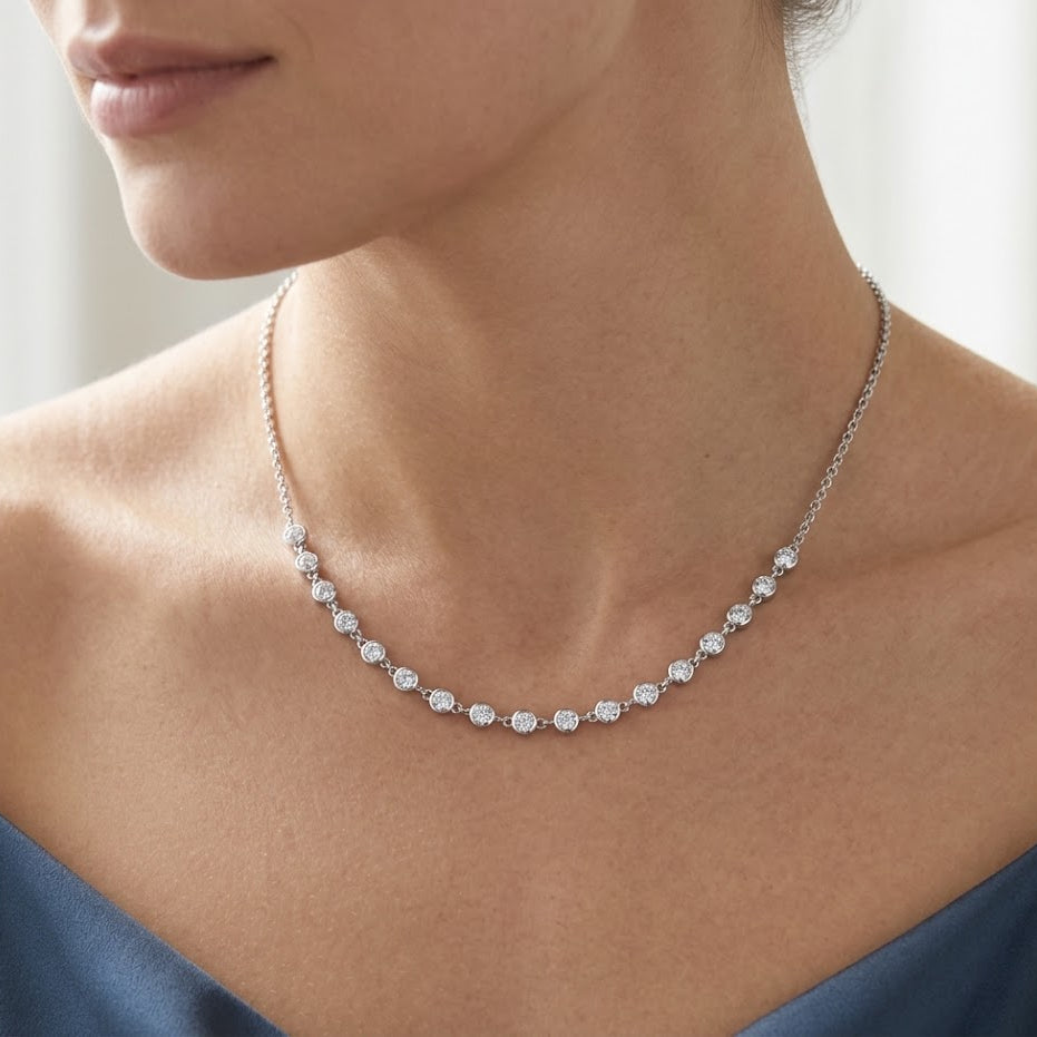 【#341】925 Sterling Silver Moissanite Tennis Choker Necklace Dainty Sparkling Chain Pendant for Women
